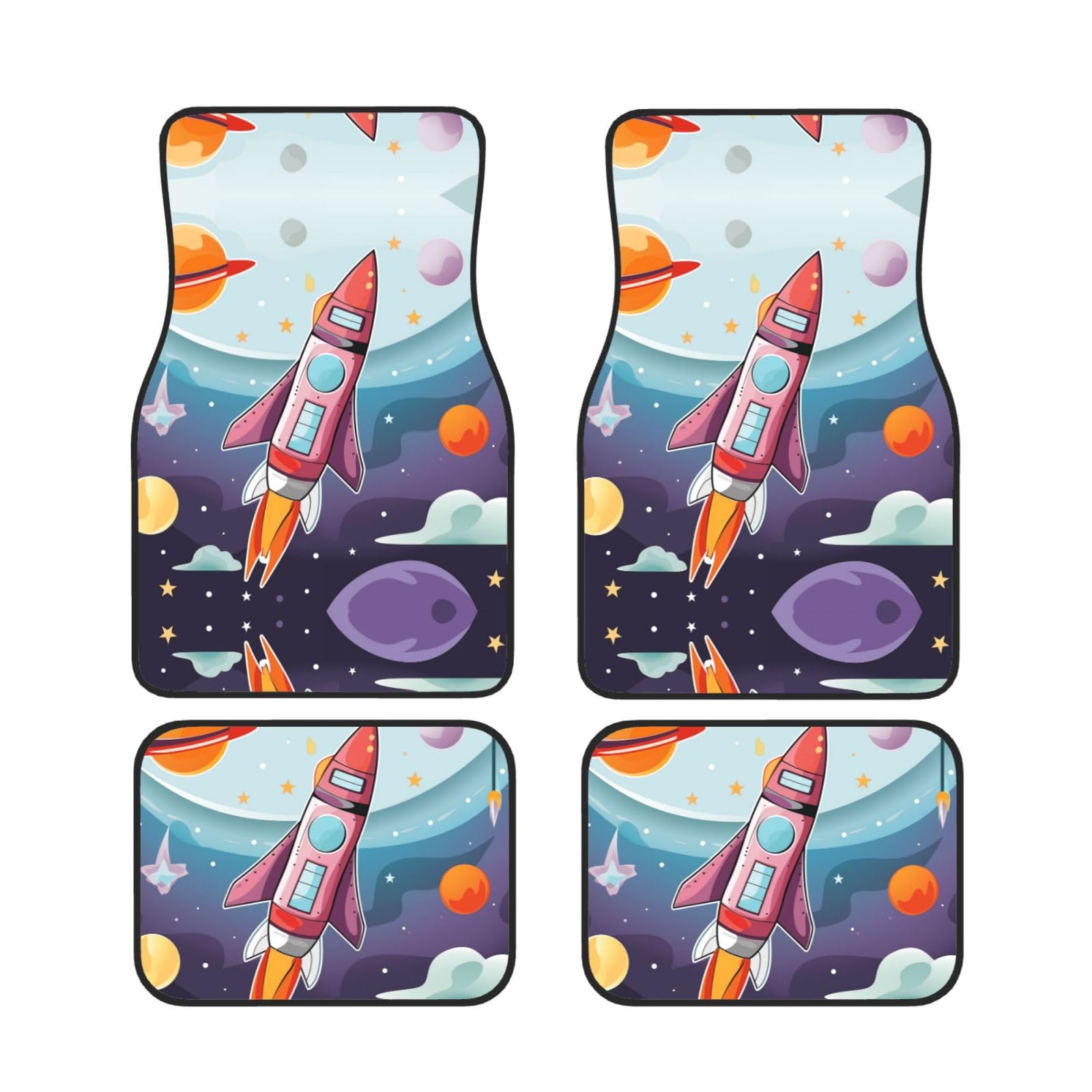 Cartoon Rocket and Universe Waterproof Heavy Duty Car Mats Allwetter Rubber Automotive Floor Mats Thickening Floor Mats for Cars Trucks SUV Set of 4 von GBCVXZ