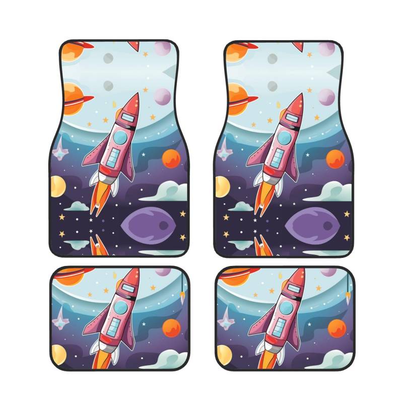 Cartoon Rocket and Universe Waterproof Heavy Duty Car Mats Allwetter Rubber Automotive Floor Mats Thickening Floor Mats for Cars Trucks SUV Set of 4 von GBCVXZ