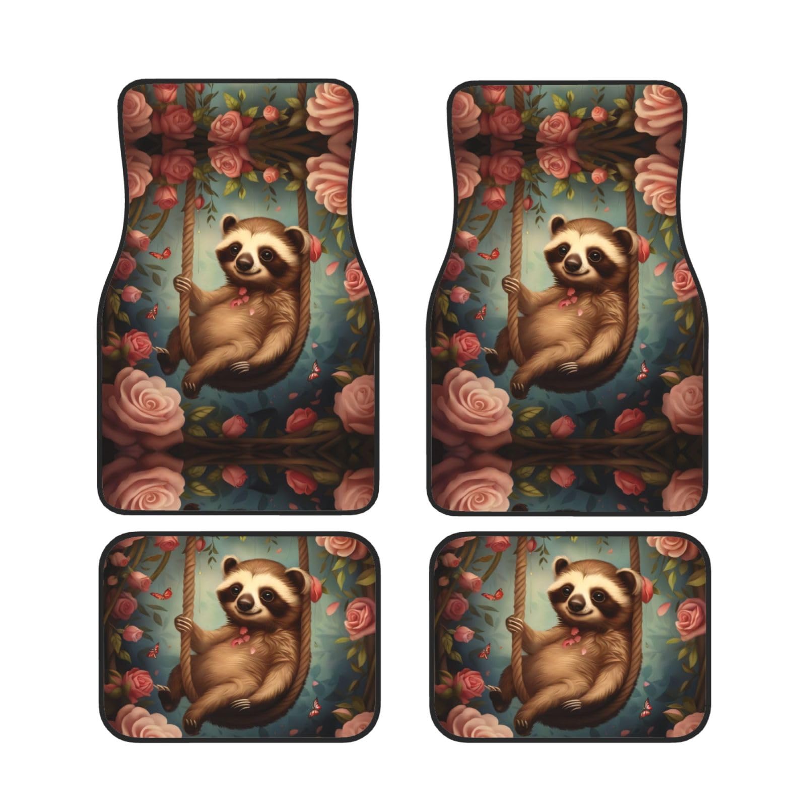 Roses and Sloths Waterproof Heavy Duty Car Mats Allwetter Rubber Automotive Floor Mats Thickening Floor Mats for Cars Trucks SUV Set of 4 von GBCVXZ