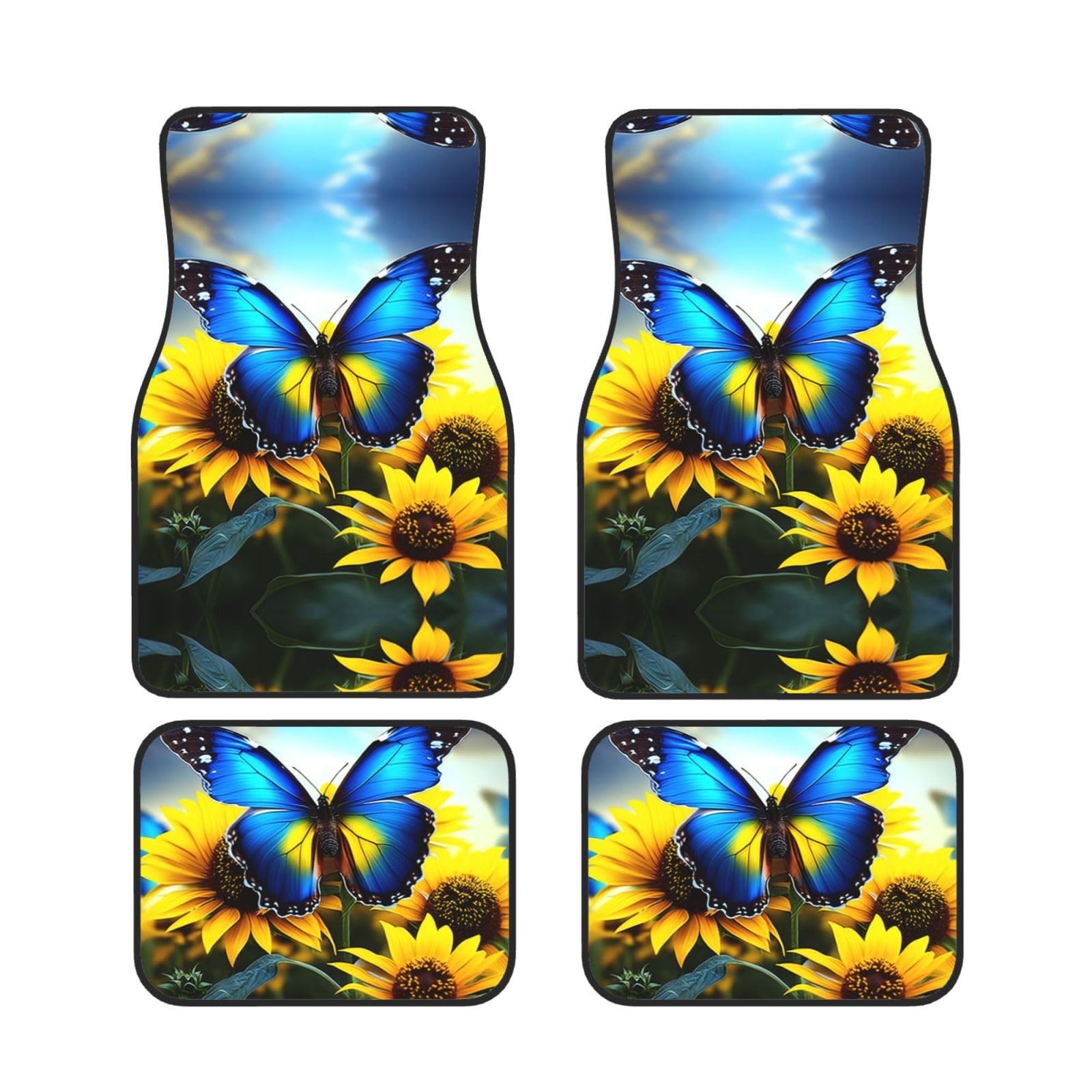 Sunflower Blue Butterfly Waterproof Heavy Duty Car Mats Allwetter Rubber Automotive Floor Mats Thickening Floor Mats for Cars Trucks SUV Set of 4 von GBCVXZ