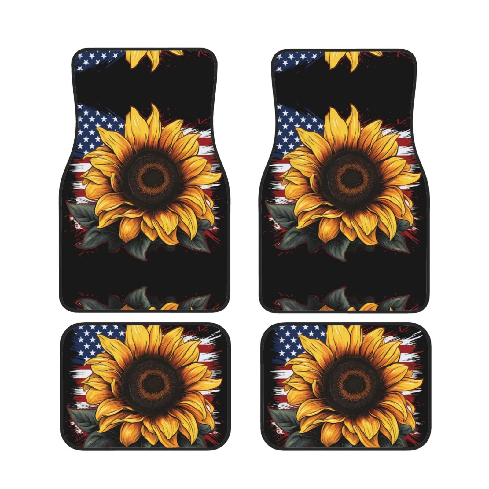 Sunflowers and American flag Waterproof Heavy Duty Car Mats Allwetter Rubber Automotive Floor Mats Thickening Floor Mats for Cars Trucks SUV Set of 4 von GBCVXZ