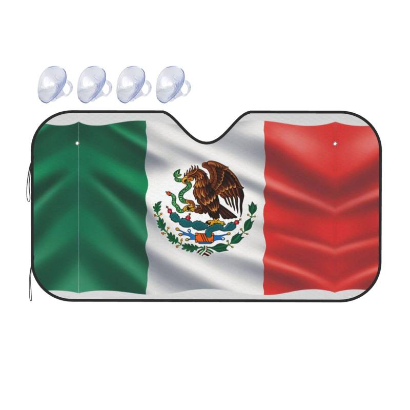 Windschutzscheiben-Visier mit mexikanischer Flagge, Aluminiumfolie, Sonnenschutz und Wärmeisolierung, tragbare Aufbewahrung, mit 4 Saugnäpfen, beide Größen, große und kleine Autos von GBCVXZ