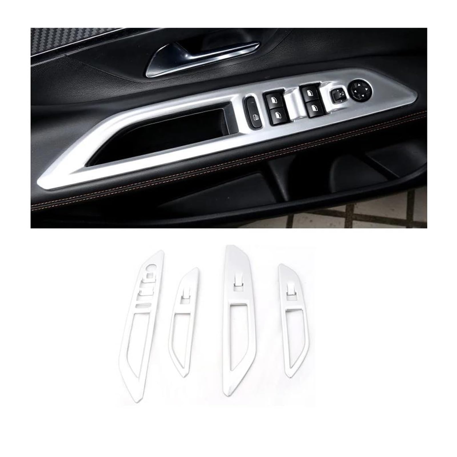 Mittelkonsole Panel Auto Fenster Glas Lift Schalter Panel Abdeckung Für Peugeot 3008 5008 Für GT 3008GT 5008GT 2022 2023 2016 2020 2021 2017 2019 2018 Auto Innenraum Rahmen(Silver ABS) von GBGWRMRYX