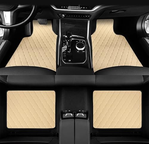 4 Stück Leder Auto Fußmatten für VW Touareg III(CR) 2018-2023, Wasserdicht Anti-Rutsch Teppich Matten Vorne Hinten Schutz Bodenmatten, G Beige von GBJHYRTR