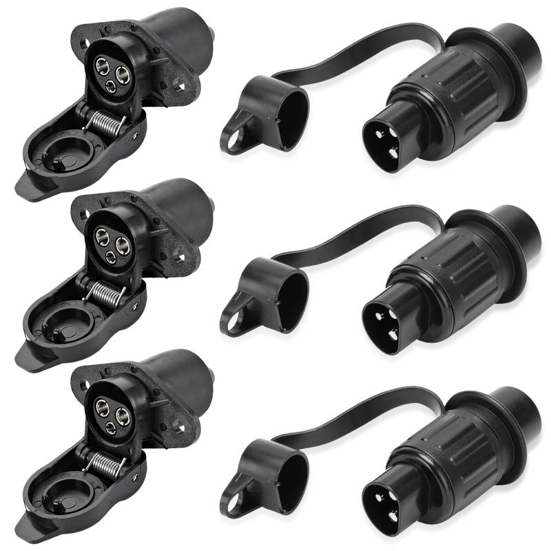 3 Stück 3 polige Steckdose, Anhänger Stecker, 3 Poliger Stecker 12v Traktor, Steckdose 12V für Landmaschine und Baumaschine von GBKDQQ