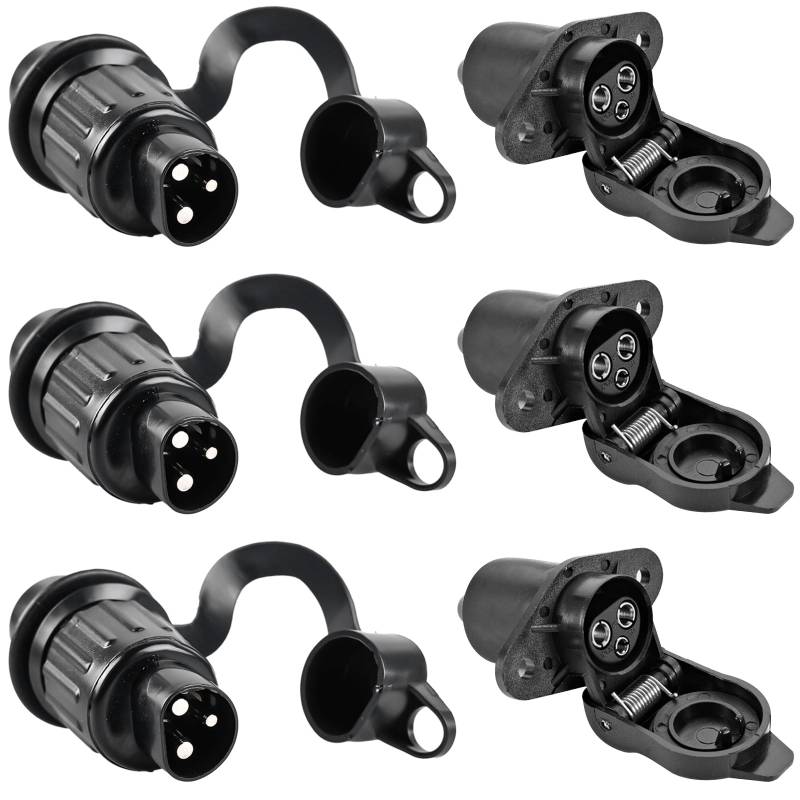 3 Stück 3 polige Steckdose, Anhänger Stecker, 3 Poliger Stecker 12v Traktor, Stecker Steckdose 12v, 12v Steckdose für Landmaschine und Baumaschine von GBKDQQ