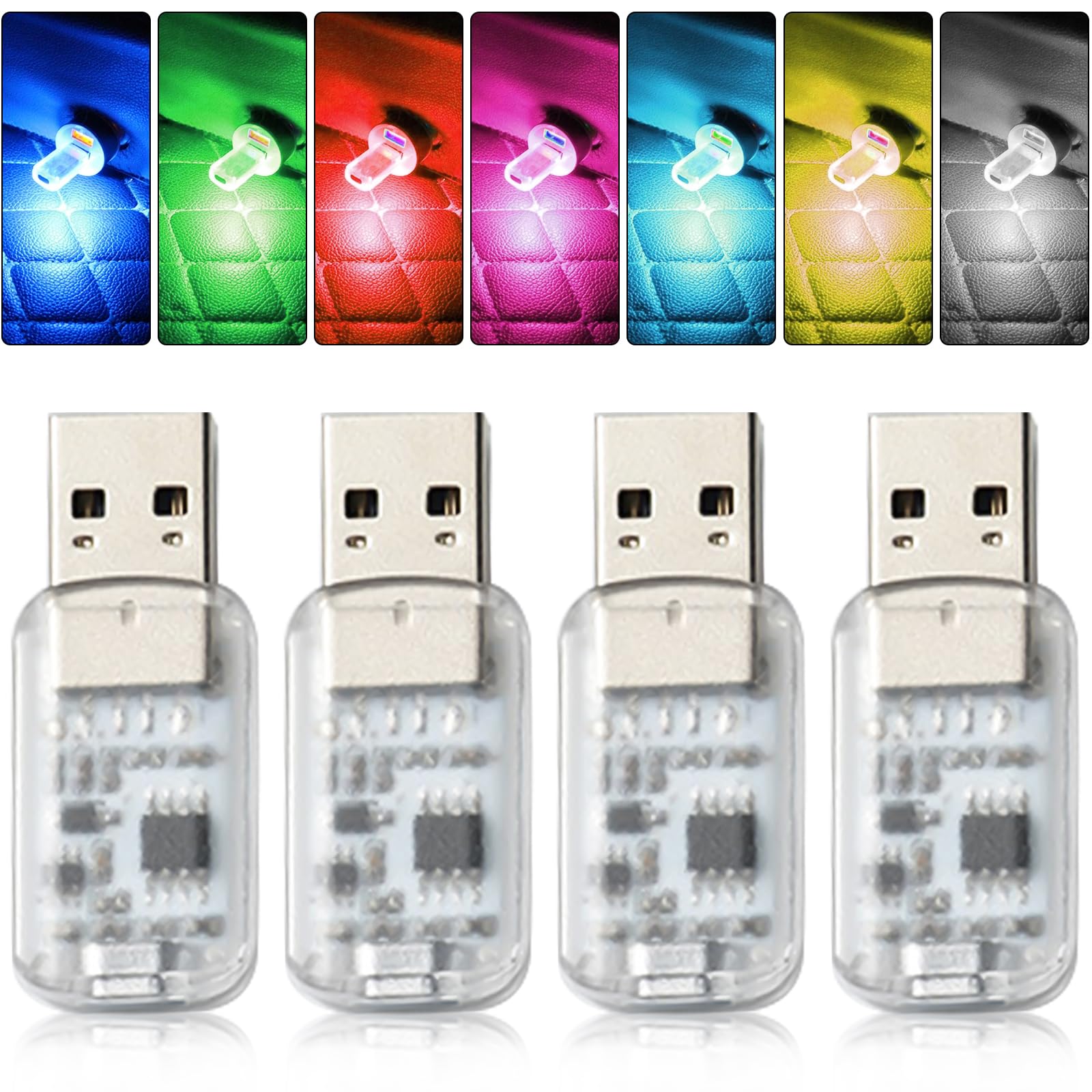 Auto Led Innenbeleuchtung, 4 Stück Mini USB Licht Auto, USB Led Beleuchtung, 7 Farben Einstellbar Atmosphäre Lampe, Mini Led Licht für Auto, Laptop und Mobile Stromversorgung von GBKDQQ