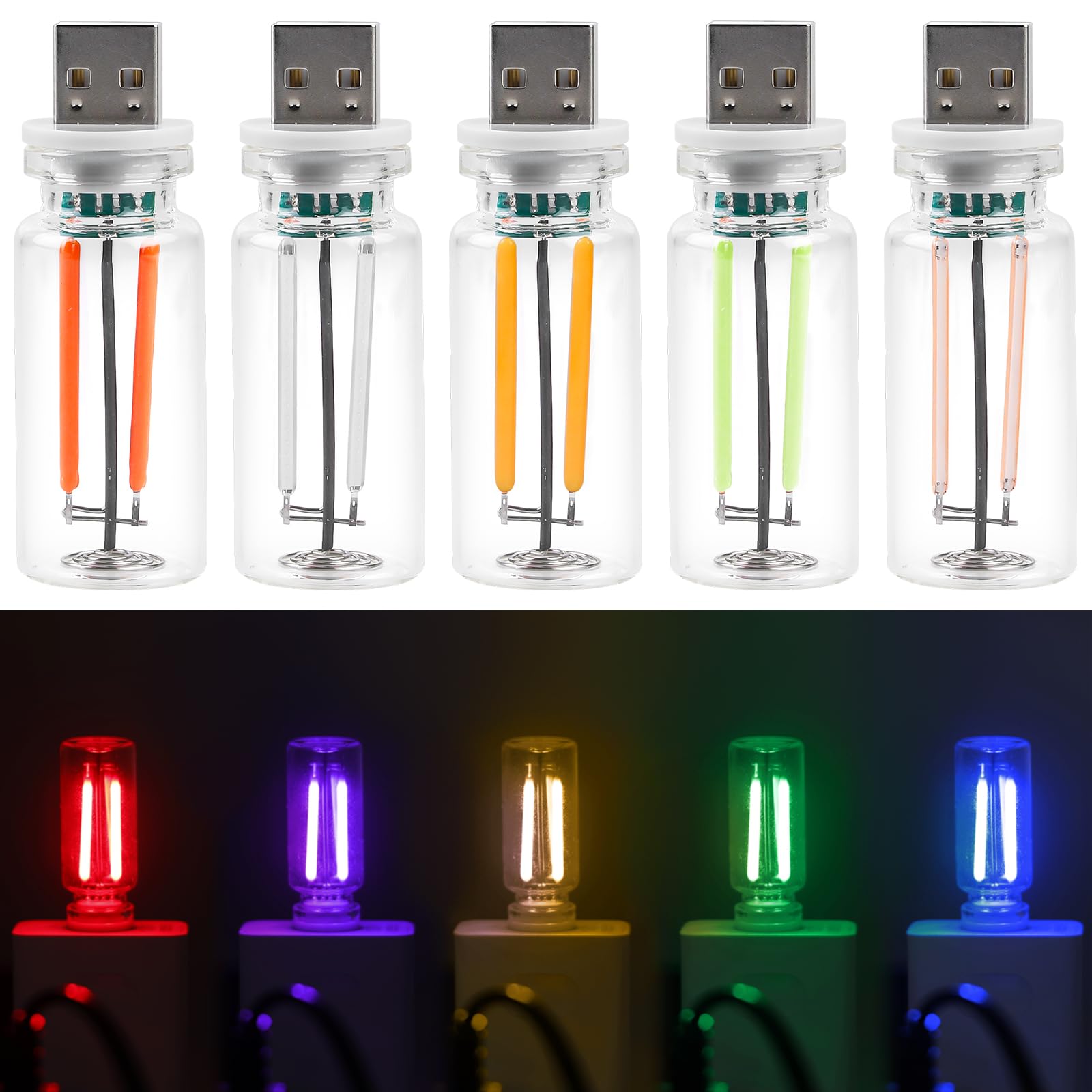 5 Stück USB Auto LED Innenbeleuchtung, USB Touch Night Light, Auto Touch USB Umgebungslicht, Retro-Inspired Interior Mood Lamps, geeignet für Auto, Laptop, Power Bank(Blau+Rot+Grün+Lila+Warme Farbe) von GBKDQQ