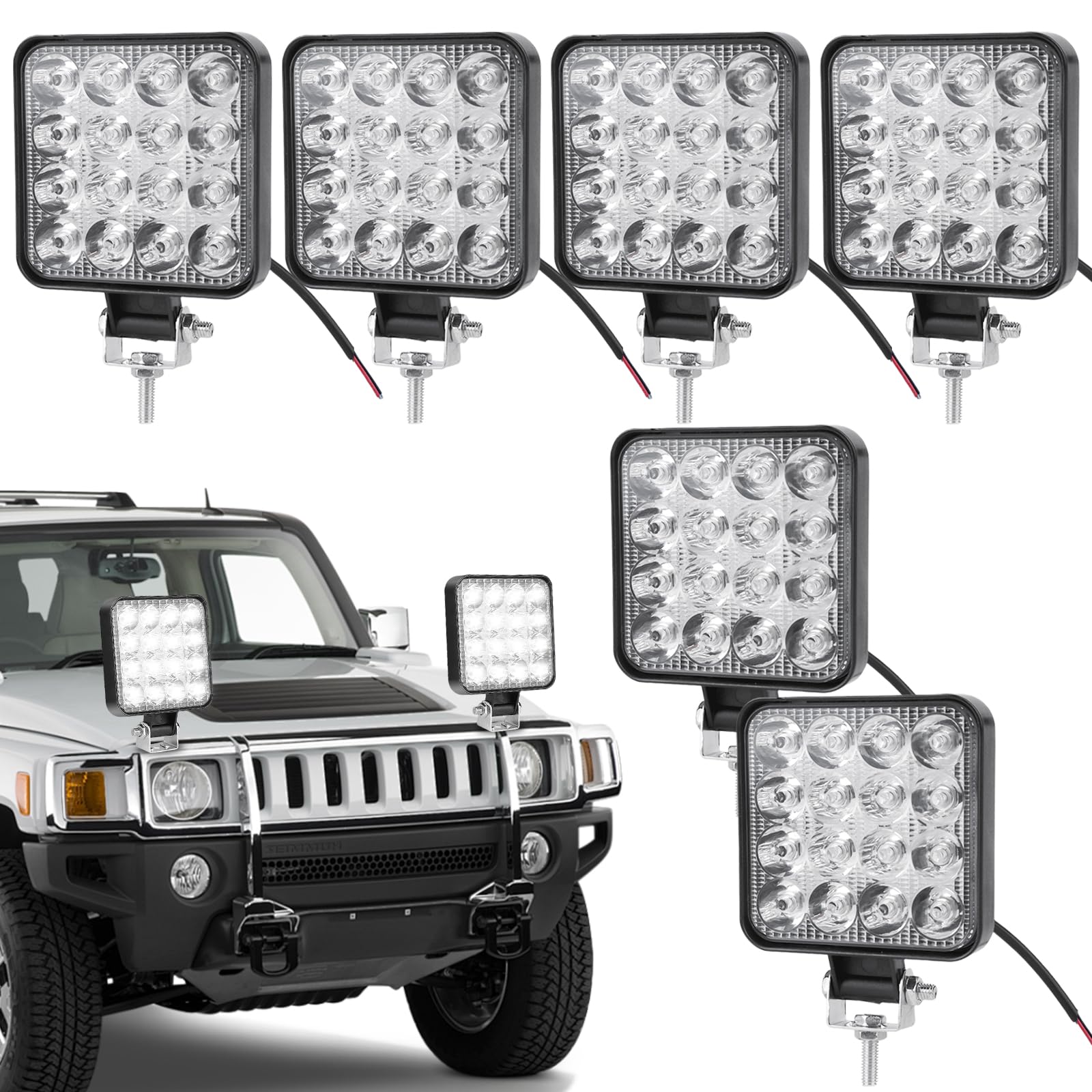 6 Stück LED Arbeitsscheinwerfer, 48W Offroad LED Scheinwerfer 12V/24V Zusatzscheinwerfer Arbeitslicht IP67 Wasserdicht Rückfahrscheinwerfer für Auto, SUV, Truck, Traktor oder schweres Gerät von GBKDQQ