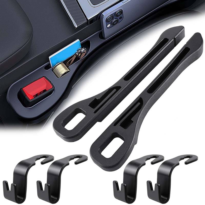 Autositz Lückenfüller, 2 Stück Car Seat Gap Filler mit 4 Stück Auto Lagerung Haken, Universal Auto Sitzlückenfüller, Autositz Gap Plug Auto Zubehör Innenraum für Auto, SUV, LKW von GBKDQQ