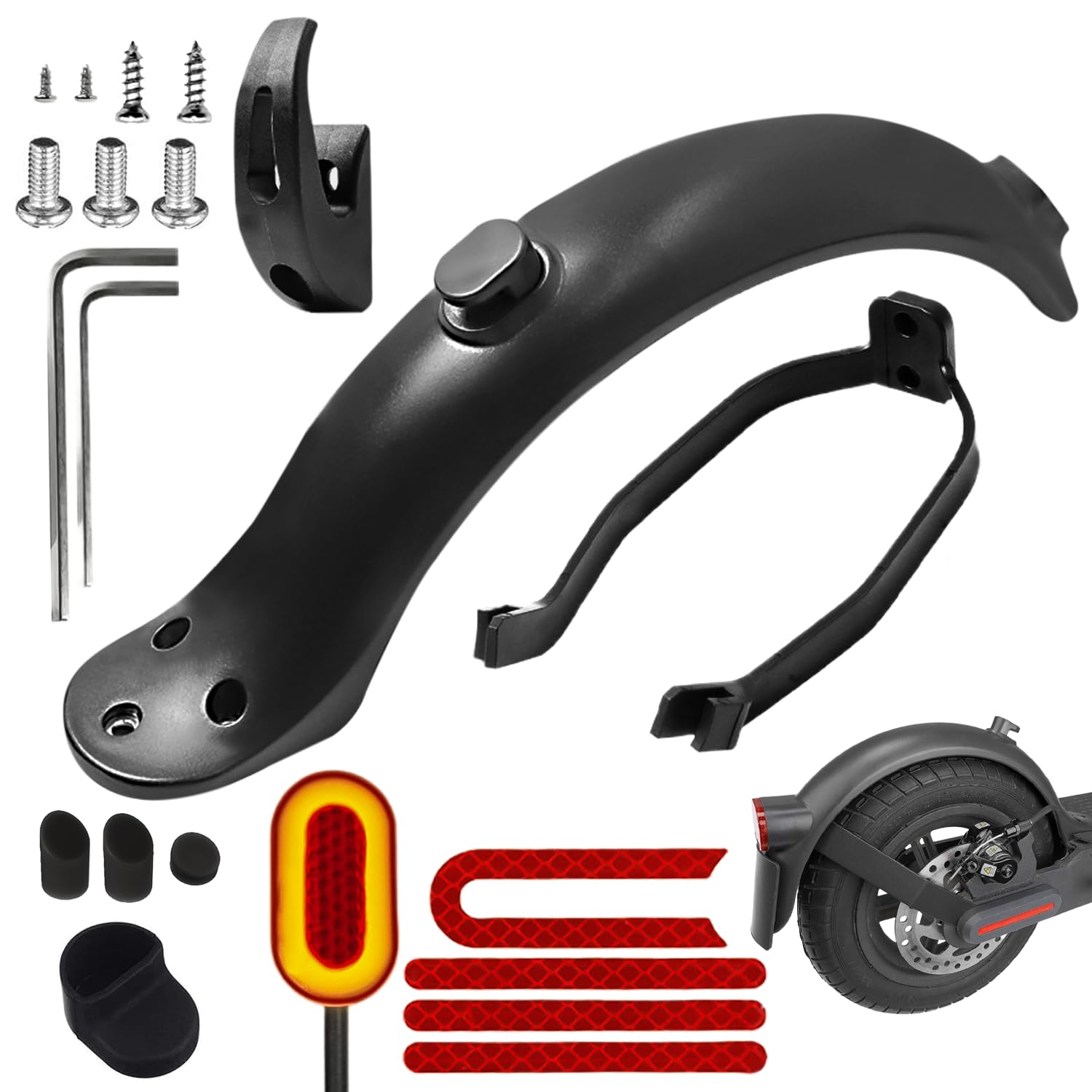 Electric Scooter Heckfender: Hinterer Kotflügel Kit Hinterers Fender Ersatz Set, Aufhängung hinten Stoßdämpfer + Schutzblech + Schrauben Zubehör Kompatibel für Xiaomi-E Roller Mi M365 S1 - Schwarz von GBKDQQ