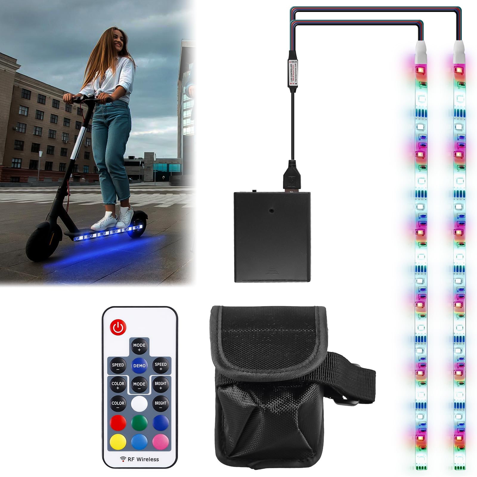 Elektro Scooter Streifen Lichter, RGB Electric Scooter Lichtleiste mit Fernbedienung, Wasserdichtes LED Strip Light für Skateboard, Roller, Party und Dekoration Xiaomi-m365 von GBKDQQ