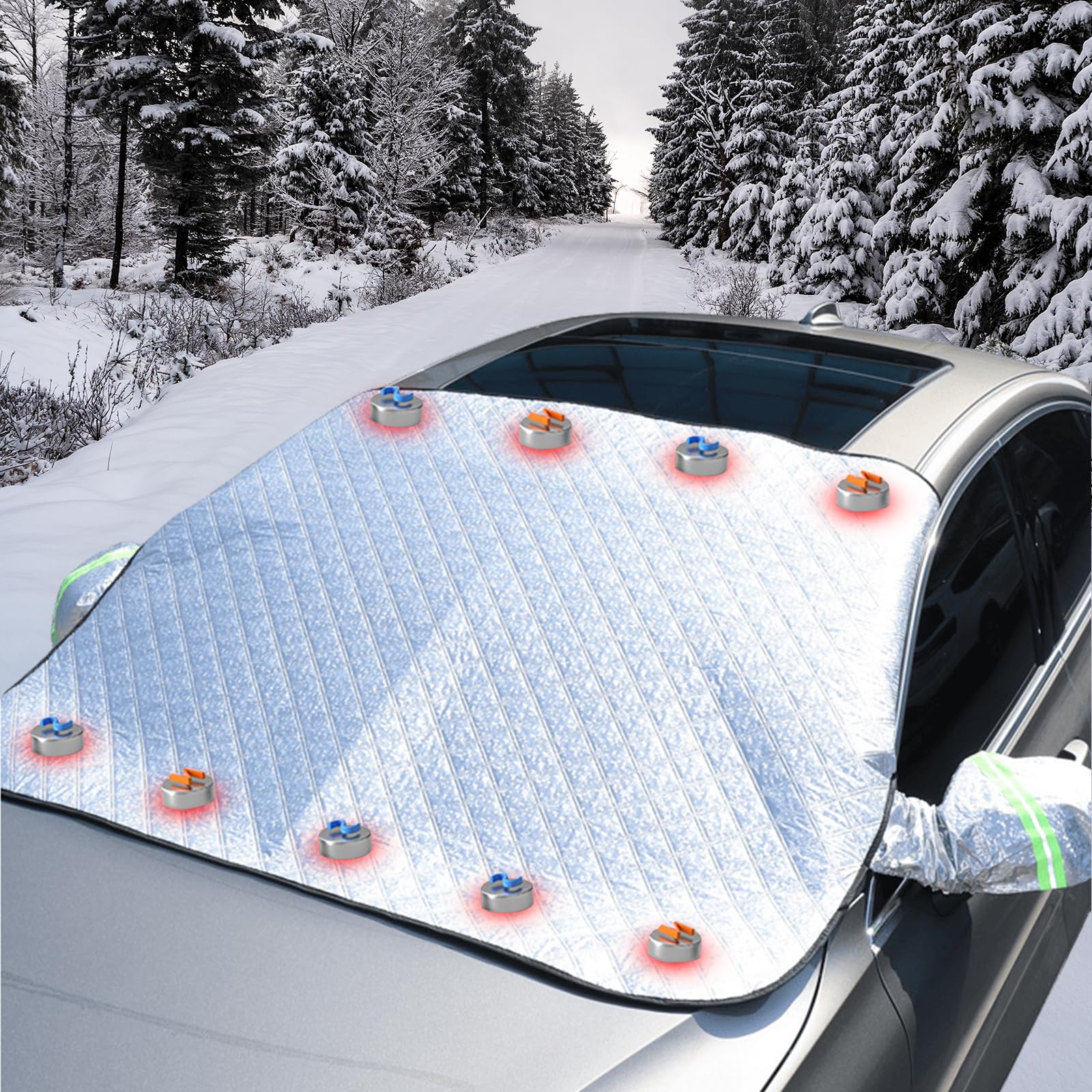 GBKDQQ 148x116cm Frontscheibenabdeckung Winter, Autoabdeckung Winter, Windschutzscheibenabdeckung, Scheibenabdeckung Auto Winter für Auto Gegen Schnee EIS Frost Staub UV von GBKDQQ