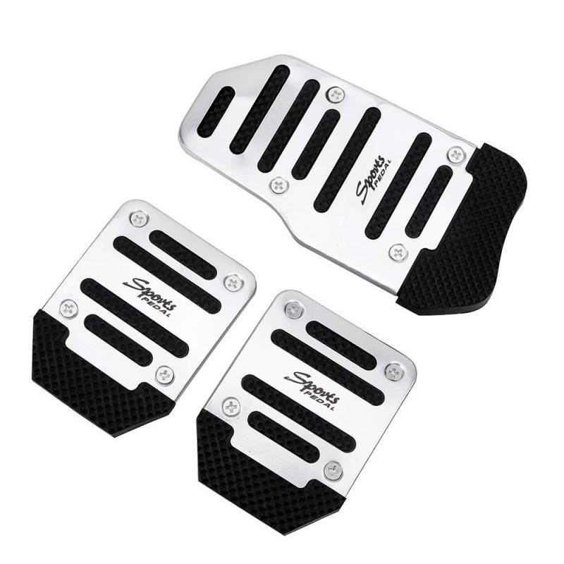 Auto Pedale Auto-Fuss Treadle Abdeckung Pad Aluminiumlegierung 3Pcs Auto Fahrzeug Anti-Rutsch-Pedal-Auto-Pedal-Abdeckungs-Satz Schaltgetriebe(Silver) von GBYUHAIJUN