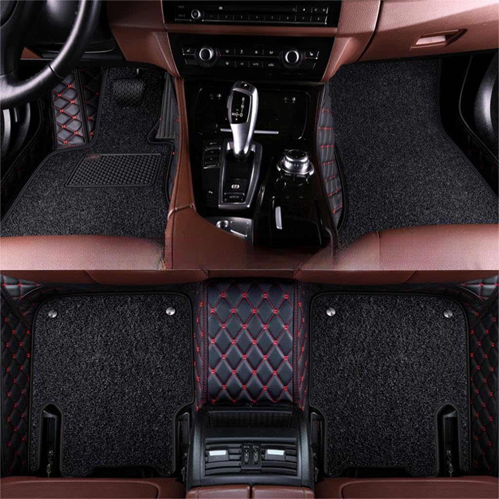 Auto Fußmatten für Audi A8 4 Seats 2006-2010,PU Leder Allwetter Fussmatten Wasserfest rutschfest Strapazierfähigen Automatten Protect Zubehör,Double Layer Black Red von GBYWZHH
