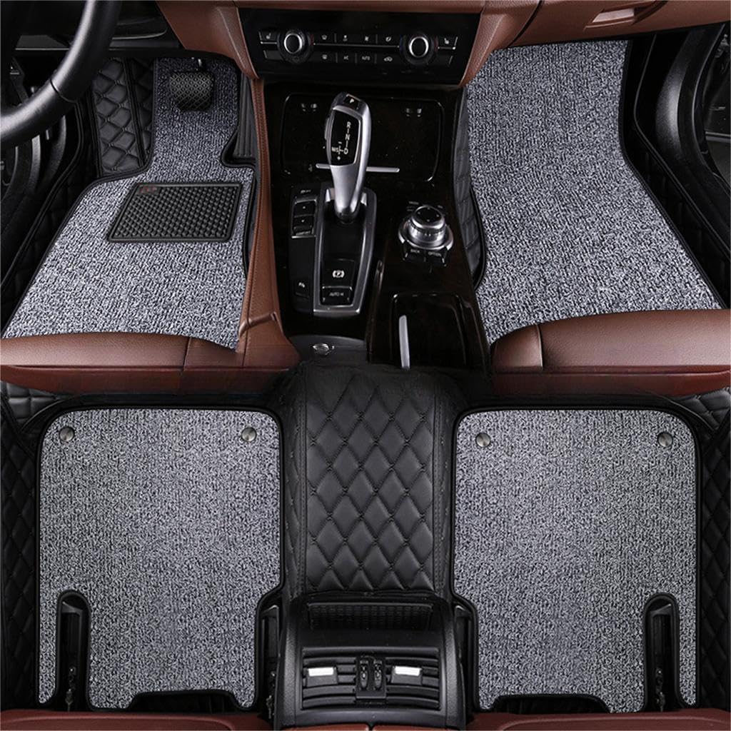Auto Fußmatten für Audi A8 Saloon D5 5 Seats LWB 2018-2023,PU Leder Allwetter Fussmatten Wasserfest rutschfest Strapazierfähigen Automatten Protect Zubehör,Double Layer Black Grey von GBYWZHH