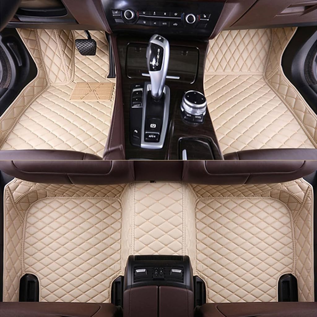 Auto Fußmatten für Audi Q7 4 Seats 2005-2015,PU Leder Allwetter Fussmatten Wasserfest rutschfest Strapazierfähigen Automatten Protect Zubehör,Beige von GBYWZHH