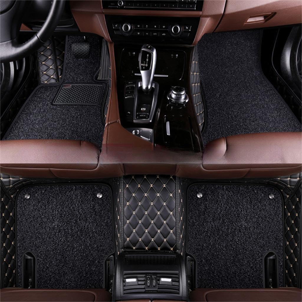 Auto Fußmatten für Audi Q7 4 Seats 2005-2015,PU Leder Allwetter Fussmatten Wasserfest rutschfest Strapazierfähigen Automatten Protect Zubehör,Double Layer Black Gold von GBYWZHH