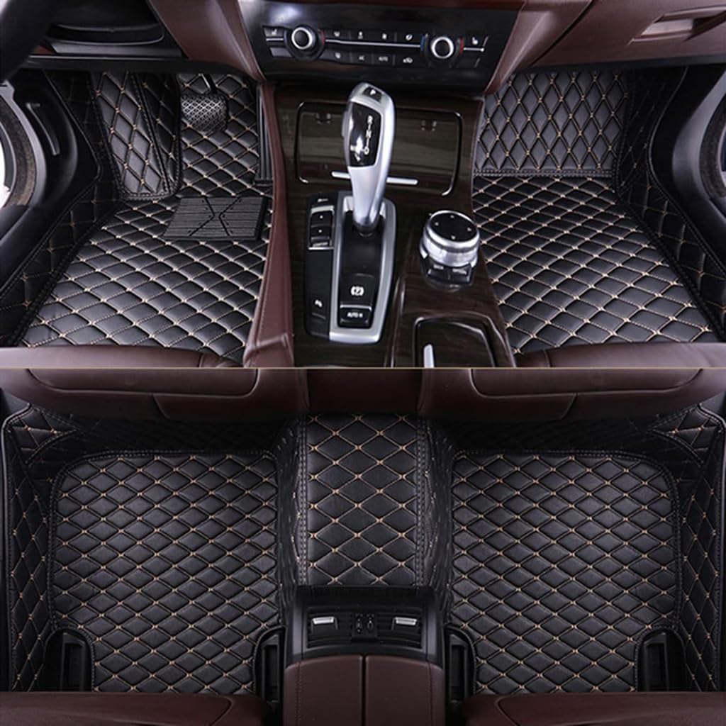 Auto Fußmatten für Audi Q7 5 Seats 2006-2015,PU Leder Allwetter Fussmatten Wasserfest rutschfest Strapazierfähigen Automatten Protect Zubehör,Black Beige von GBYWZHH
