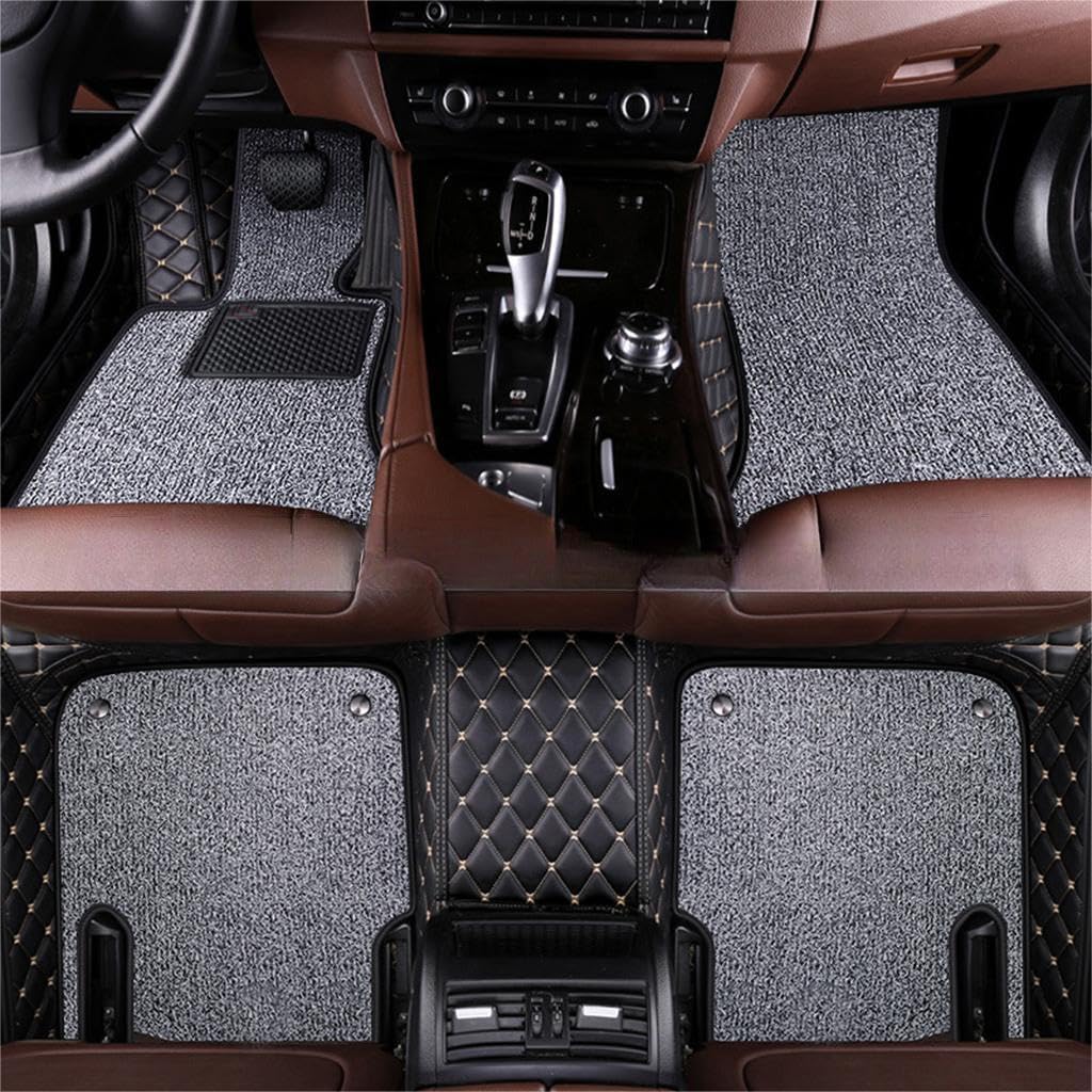 Auto Fußmatten für Audi S5 Cabriolet 2017-2023,PU Leder Allwetter Fussmatten Wasserfest rutschfest Strapazierfähigen Automatten Protect Zubehör,Double Layer Black Gold Grey von GBYWZHH