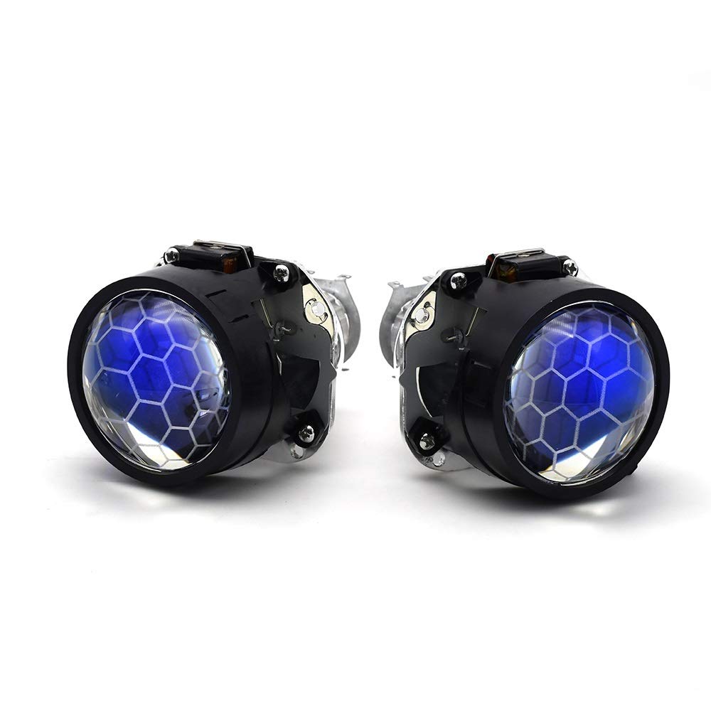 Angel Eyes,Angel Eye Halo 2pieces 2,5 Zoll blaue Beschichtung Waben Mini BI Xenon Projektor Objektiv Fit H4 H7CAR Scheinwerfer Scheinwerfer Auto Motorrad Montage Kit(GREEN DEMON EYES) von GBZIJIE