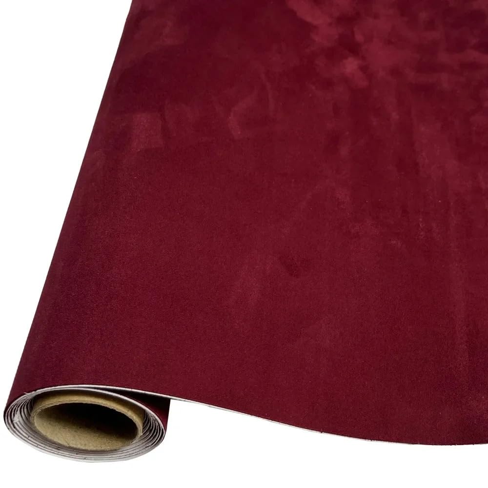 Dachhimmel Stoff,Dachhimmel 50 cm * 140 cm/500 cm 0,6 mm selbstklebendes Wildledergewebe in Mehreren Farben, klebriges Ledertuch for den DIY-Auto-Dachhimmel-Innenraum(Wine Red,50cm x 500cm) von GBZIJIE