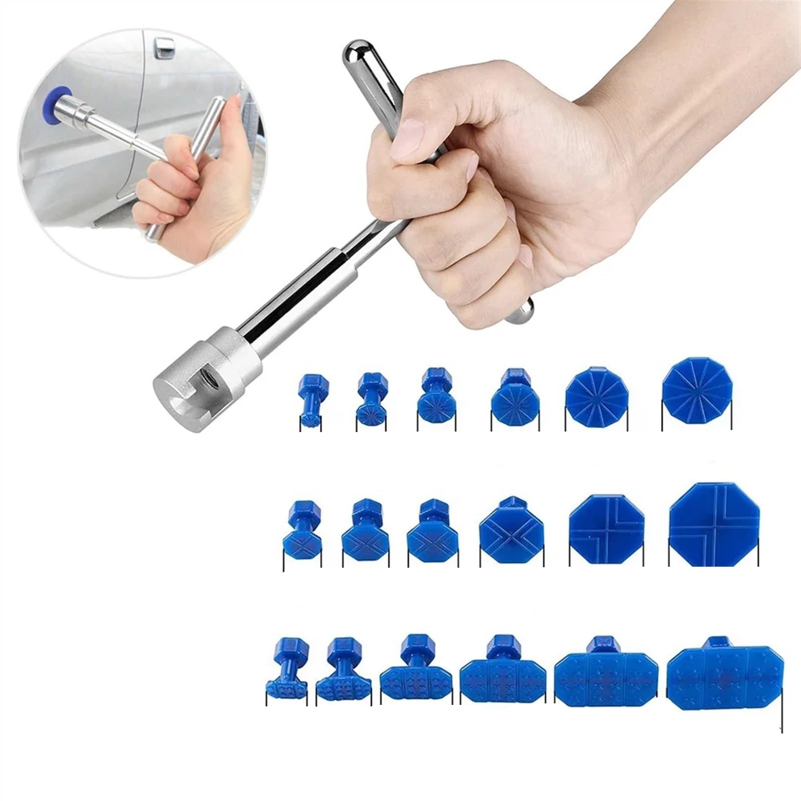 Dellen Reparaturset Auto,Beulenzieher Auto Auto Ausbeulen ohne Reparatur Werkzeuge Puller Spurlose Entfernung Kit Slide Hammer Reverse Hammer Werkzeug Auto Körper Saugnapf/kleber Kits(Kit 1 (19Pcs)) von GBZIJIE