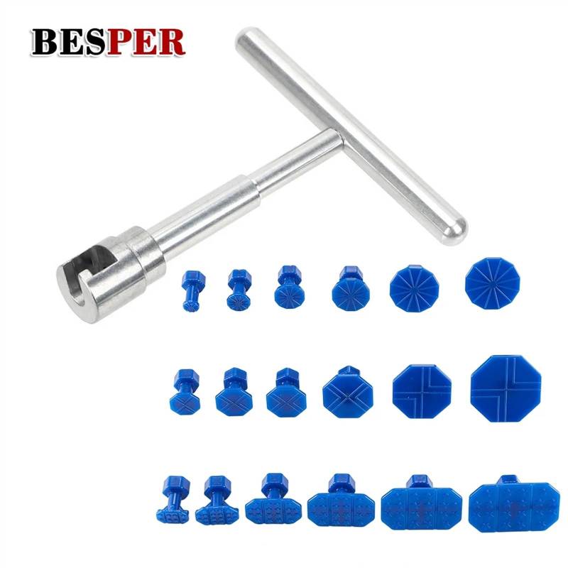 Dellen Reparaturset Auto,Beulenzieher Auto Universal Auto Ausbeulen ohne Reparatur Werkzeuge Auto Körper T Dent Pulle Entfernung Reparatur Kit Entfernung Slide Hammer Reverse Kleber + 18 stücke von GBZIJIE