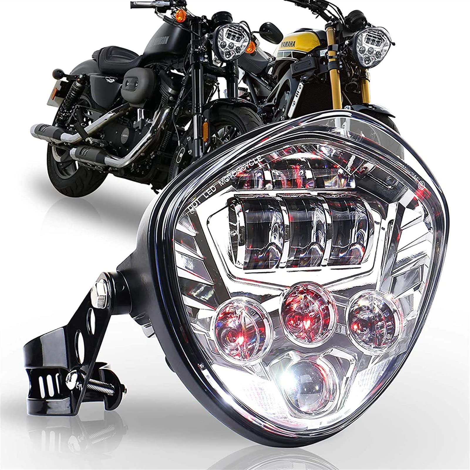 GBZIJIE Motorrad Scheinwerfer,Scheinwerfer Motorrad Universal-Motorradscheinwerfer mit Halterungsklemmröhren mit Umfang von 97,4 bis 135 mm(Silver) von GBZIJIE