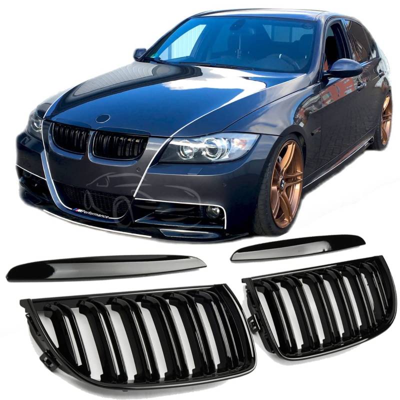 GCP PASST FÜR 3ER E90 E91 BIS 08 SPORT KÜHLERGRILL DOPPELSTEG GRILL GLANZ SCHWARZ von GCP