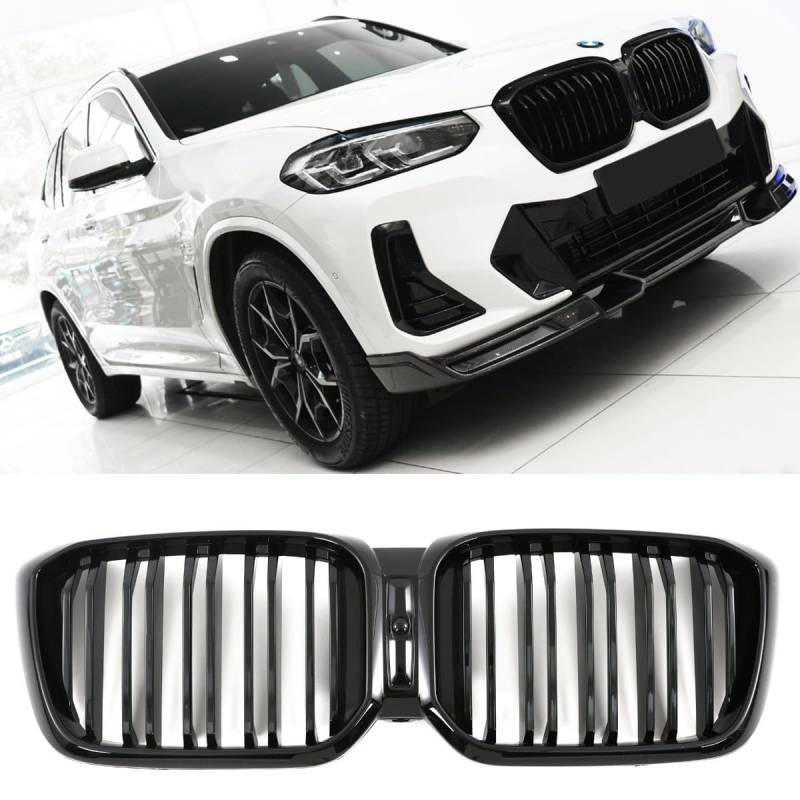 GCP PASST FÜR BMW X3 X4 G01 G02 LCI SPORT KÜHLERGRILL DOPPELSTEG GRILL GLANZ SCHWARZ von GCP