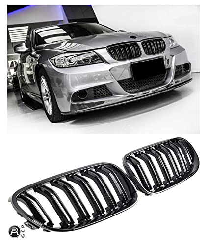 GCP PASST FÜR E90 E91 AB 08 SPORT KÜHLERGRILL DOPPELSTEG GRILL GLANZ SCHWARZ von GCP