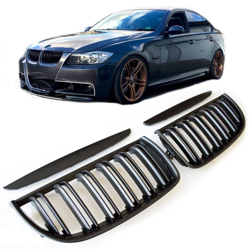 GCP PASST FÜR 3ER E90 E91 BIS 08 SPORT KÜHLERGRILL DOPPELSTEG GRILL MATT SCHWARZ von GCP