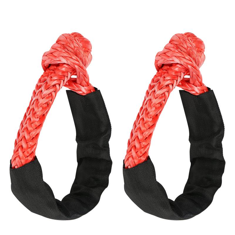 2 Stück Weicher Schäkel, Tragbar Offroad Abschleppen Soft Schäkel mit Schutzhülle, Starke Karabiner-Schlinge, 17T Bruchfestigkeit Shackle Rope Synthetic für Wiederherstellung von ATV-LKWs (Rot) von GDWD