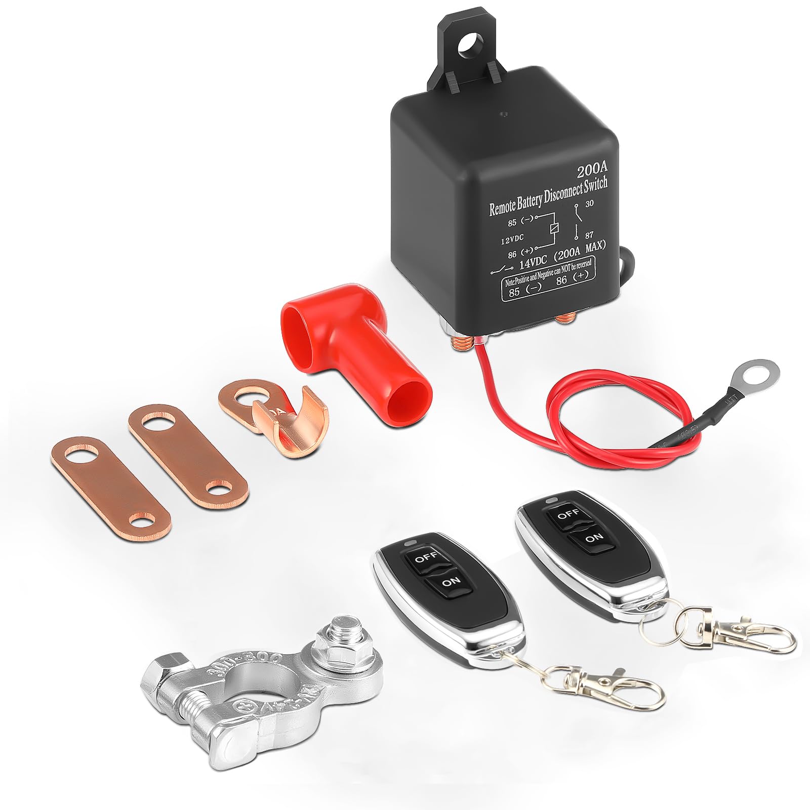 GEAREVER 200A Batterie Trennschalter, 12V Batterietrennschalter, Funkschalter mit Dual-Fernbedienung, Kill Switch KFZ Batterie Trennschalter,für Auto, RV, Boot, Jacht, Wohnwagen, Anti-Diebstahl. von GEAREVER