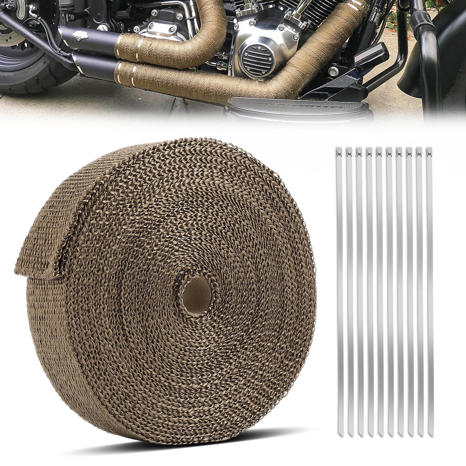 GEAREVER 20M*5CM Hitzeschutzband Basaltfaser mit 10 Kabelbinder Edelstahl, Hitzeschutzband Auspuff für Fächerkrümmer Thermoband Krümmerband Auto Motorrad Auspuff (Titanium) von GEAREVER