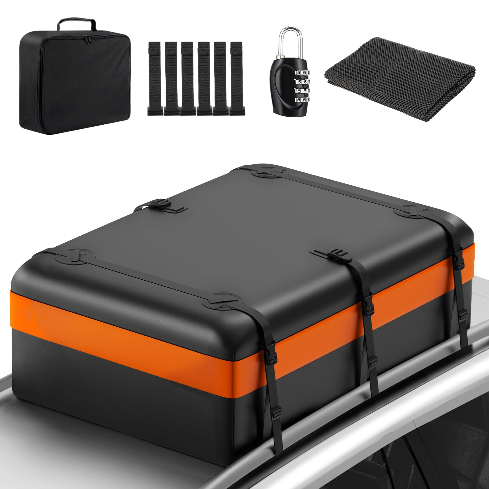 GEARMONSTER Dachtasche für Auto, 600L Faltbare Dachtasche, 840D wasserdichte Dachgepäckträger mit 6 Türhaken, Zahlenschloss, Rutschfester Matte & Tragetasche von GEARMONSTER