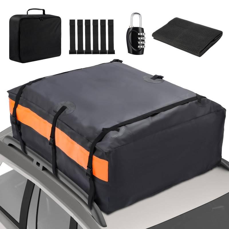 GEARMONSTER 21 Kubikfuß Dachgepäckträger Tasche, Dachtasche für Auto, Faltbare wasserdicht Tasche mit 6 Türhaken, Zahlenschloss, Rutschfester Matte & Tragetasche, Dachtasche, 600L von GEARMONSTER