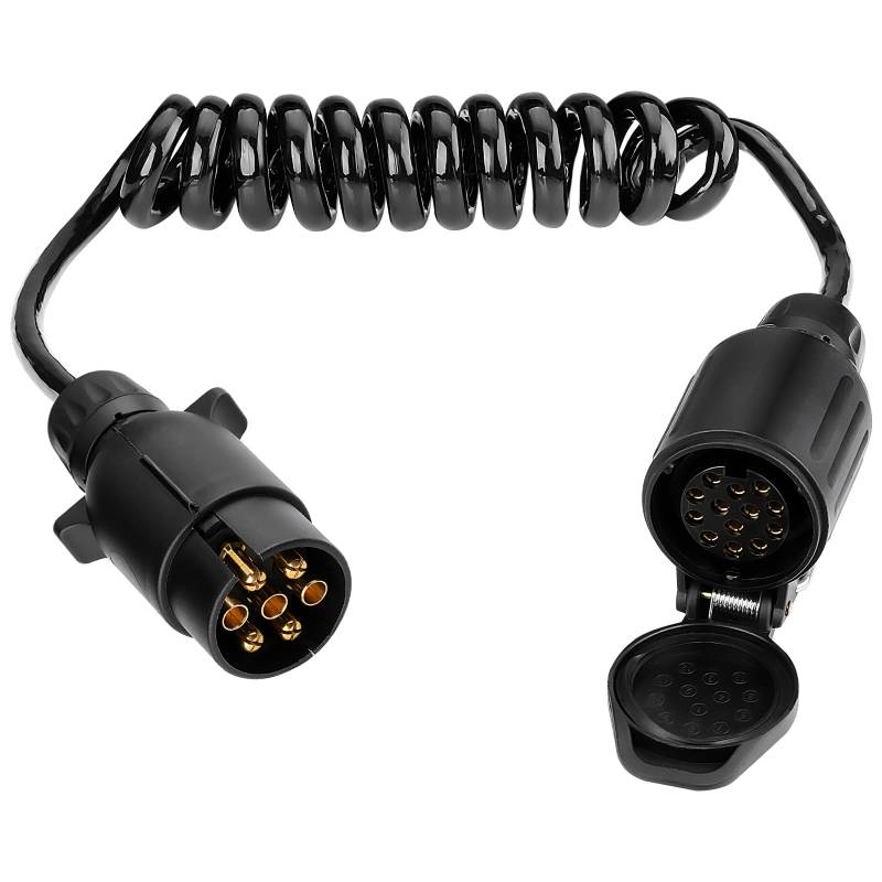 GEARMONSTER 2M Anhänger Verlängerungskabel 7-13 Polig, 12V Anhängerkabel Adapterkabel Anhänger Verlängerung Spiralkabel mit Stecker 7 Polig und Steckdose 13 Polig für Auto LKW RV Wohnwagen von GEARMONSTER