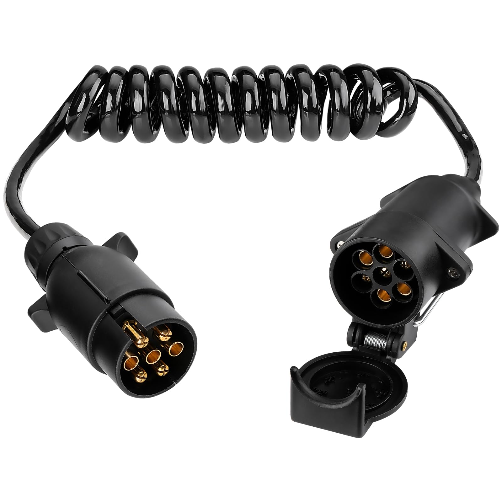 GEARMONSTER 2M Anhänger Verlängerungskabel 7 Polig, 12V Anhängerkabel Adapterkabel Anhänger Verlängerung Spiralkabel Anhängersteckdose Stecker auf Buchse Schleppadapter für Auto LKW RV Wohnwagen von GEARMONSTER