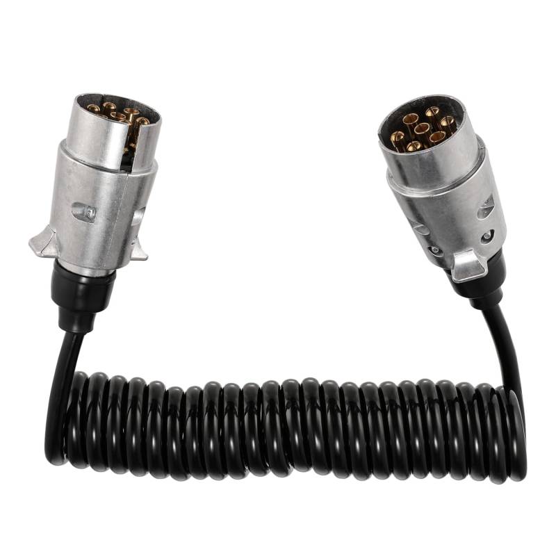 GEARMONSTER 3 Meter 12V Anhängerkabel 7 Polig, Anhänger Verlängerungskabel Spiralkabel Adapter Metall Stecker Buchse Männlich zu Männlich Für RV KFZ LKW, 3M TPU-Kabel von GEARMONSTER