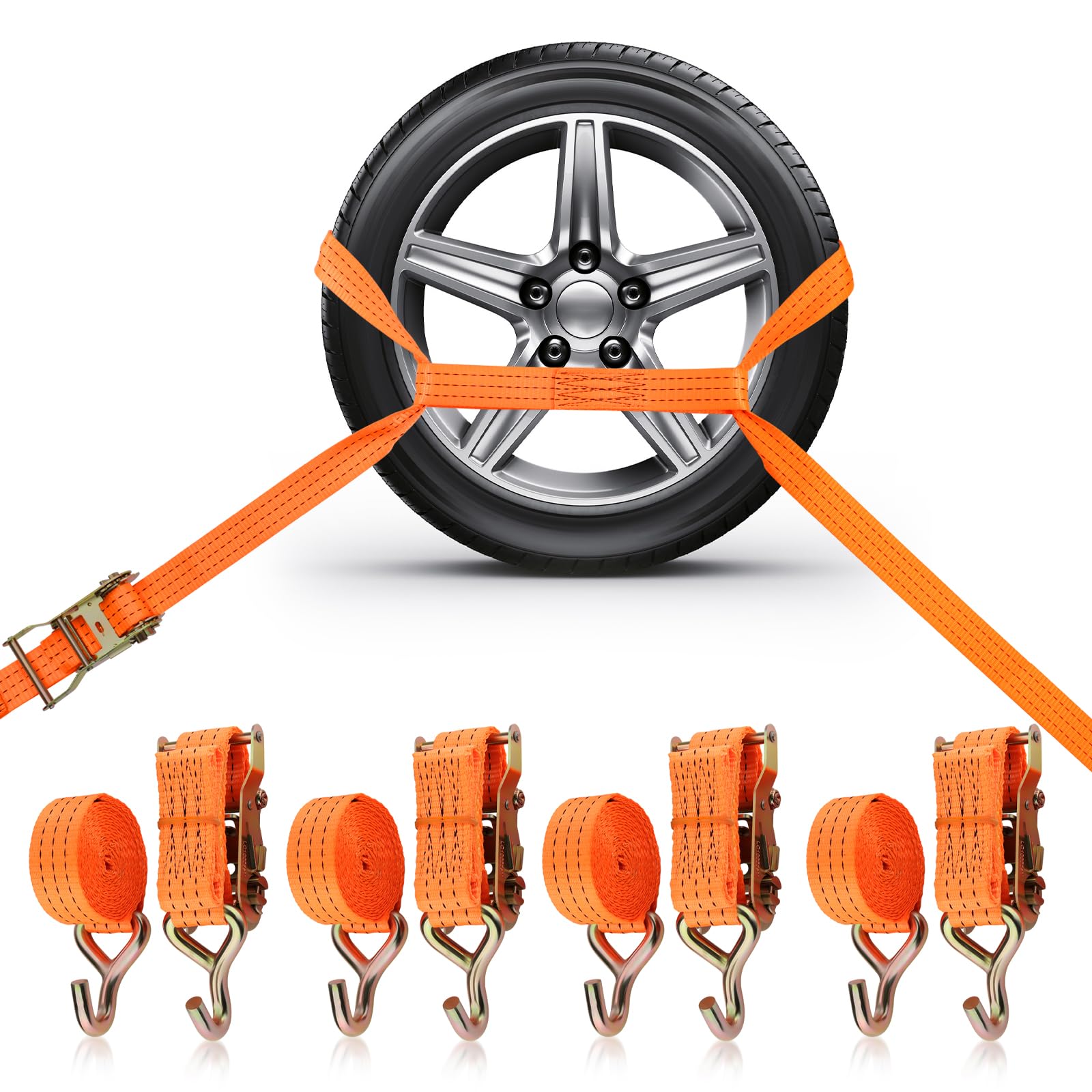 GEARMONSTER 4 x Spanngurt für Autotransport, 3M, 35mm Radsicherungsgurt, 2.000 daN, Auto Transport Zurrgurt Ratschengurt mit Haken zur Radsicherung auf Trailer Anhänger, PKW, KFZ, Transporter von GEARMONSTER