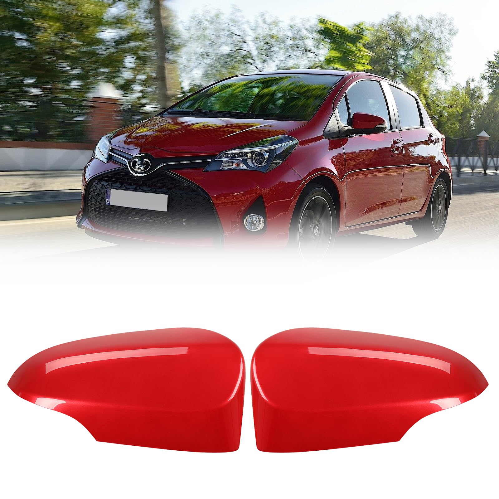 GEARMONSTER Auto Spiegelkappen, Rückspiegelgehäuse, Rückspiegelkappe Seitenspiegel Abdeckung Kompatibel mit Toyota Yaris 2012-2020, ROT, 1 Paar von GEARMONSTER