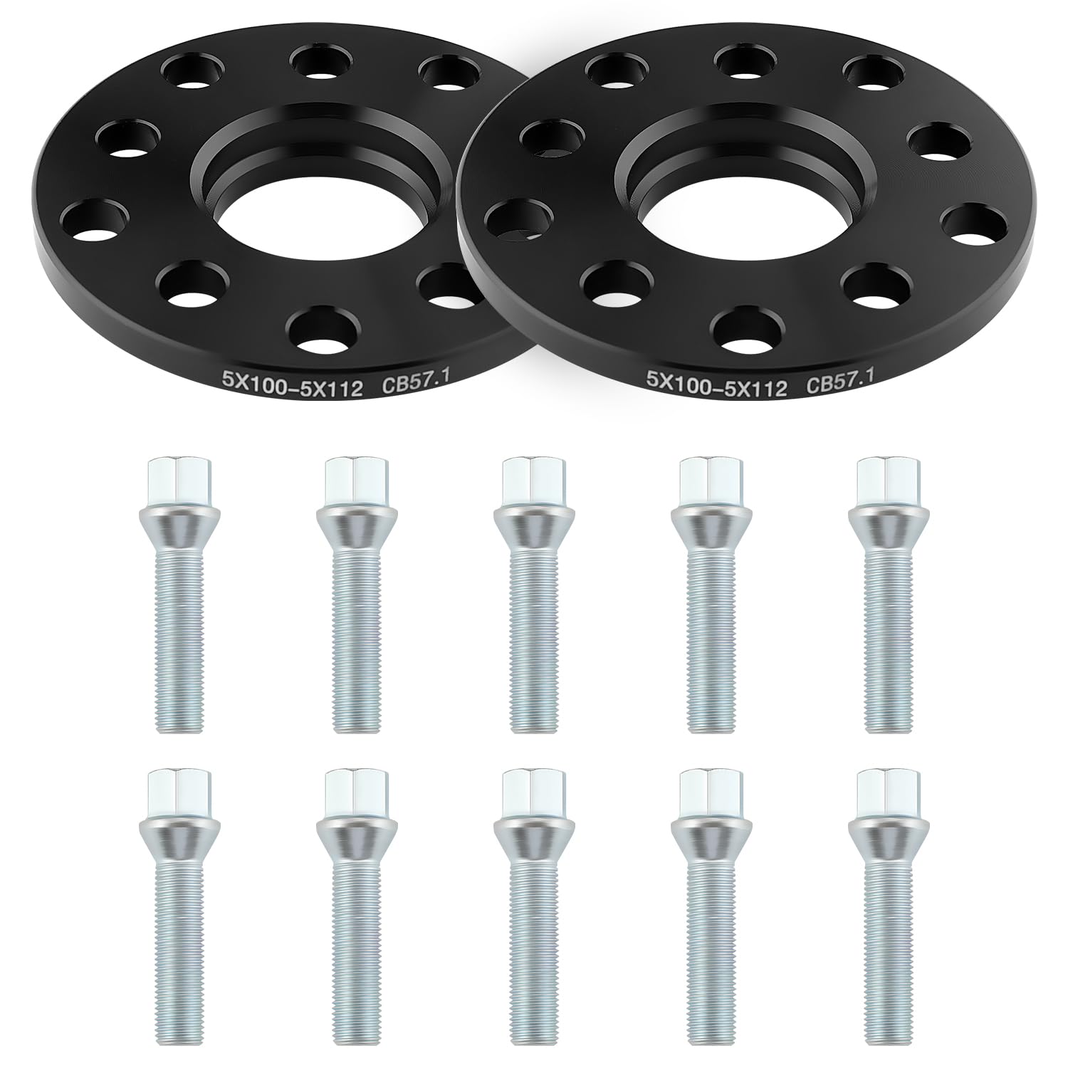 GEARMONSTER Spurverbreiterung 2x10mm Distanzscheiben Set LK: 100/5+112/5 NLB:57.1 mit 10 Stück Radschrauben M14x1.5 Spurverbreiterungen Kompatibel mit VW Golf GTI Polo von GEARMONSTER