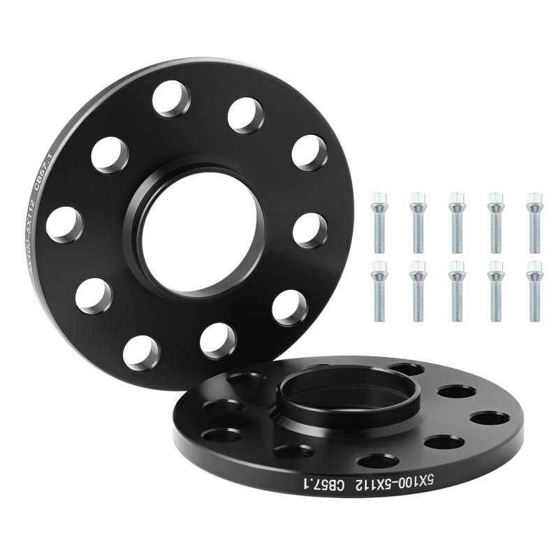 GEARMONSTER Spurverbreiterung 2x10mm Distanzscheiben Set LK: 100/5+112/5 NLB:57.1 mit 10 Stück Radschrauben M14x1.5 Spurverbreiterungen für VW Golf GTI Polo von GEARMONSTER