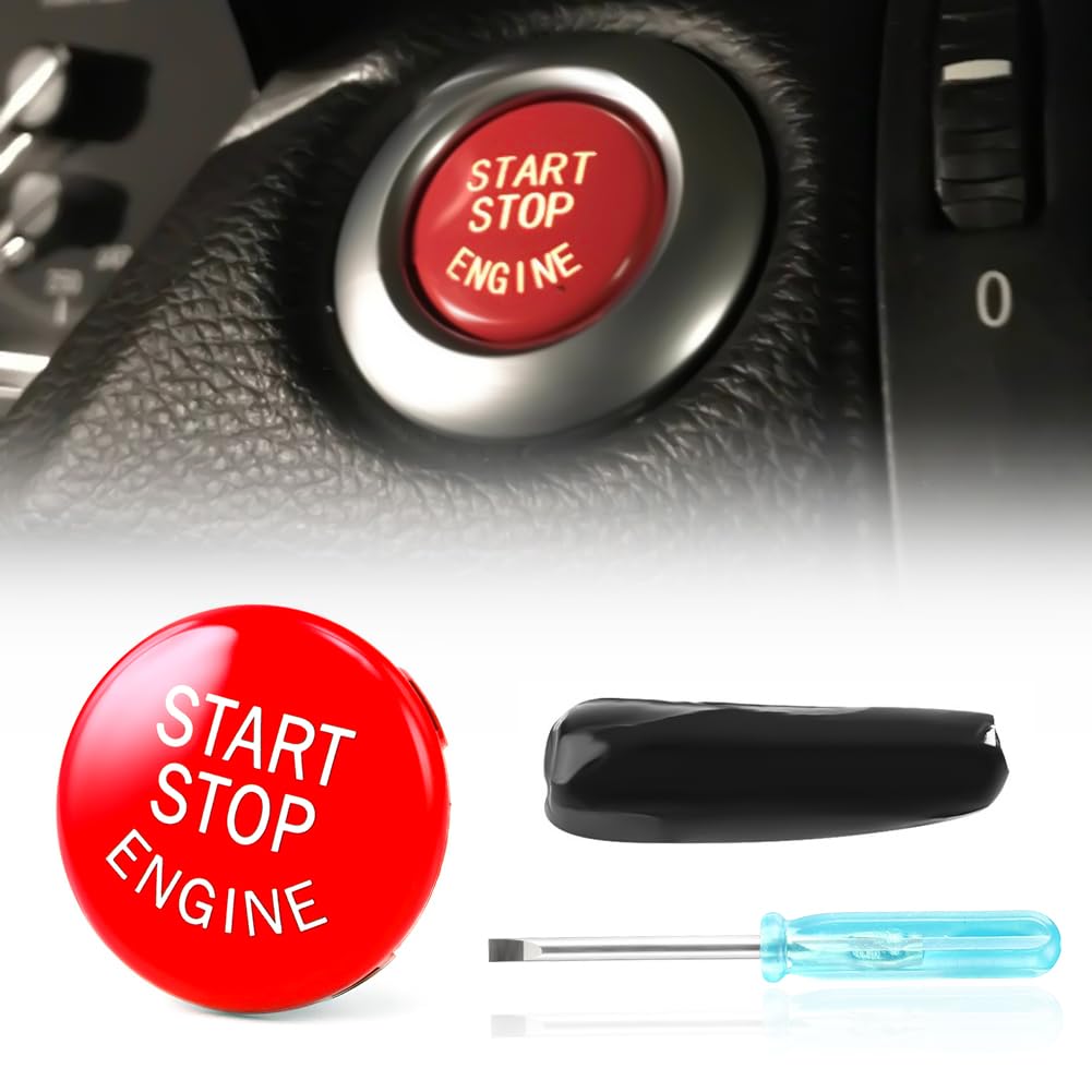 GEARMONSTER Start Stopp Knopf, Motor Startknopf Abdeckung, Auto Startknopf Motor Zündschalter Abdeckung Zündschlossabdeckung für E90 E91 E92 E93 E60 X1 E84 X3 E83 X5 E70 X6 E71(Rot) von GEARMONSTER