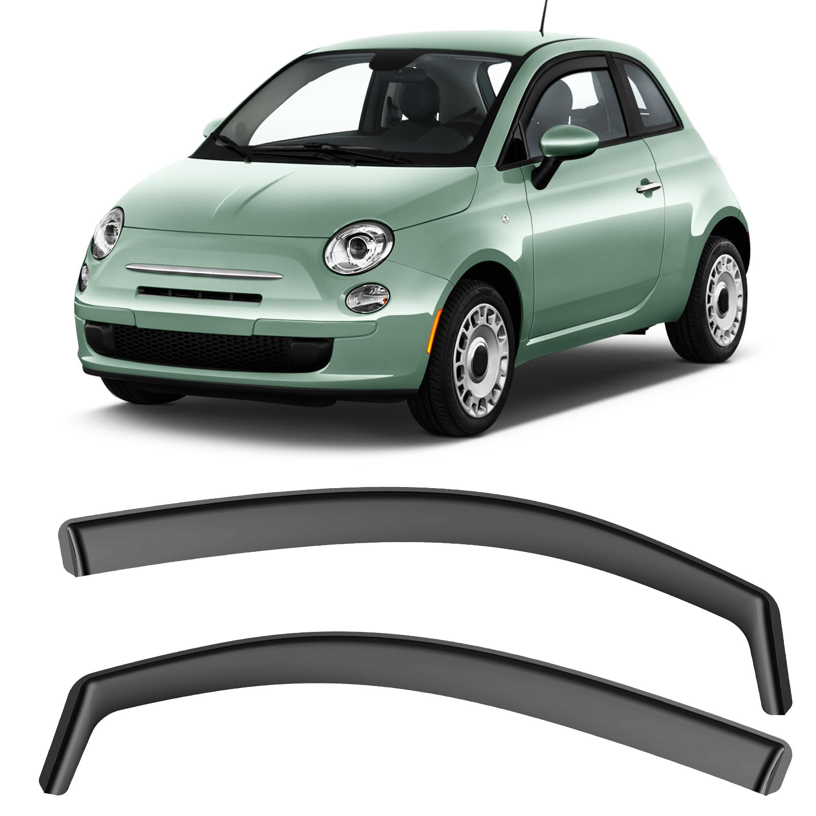 GEARMONSTER Windabweiser Regenabweiser für FIAT 500 2010-2023 Regenabweiser, Integrierte Deflektoren Integrierter Windabweiser, Vorne, Schwarz, 2 Stück von GEARMONSTER