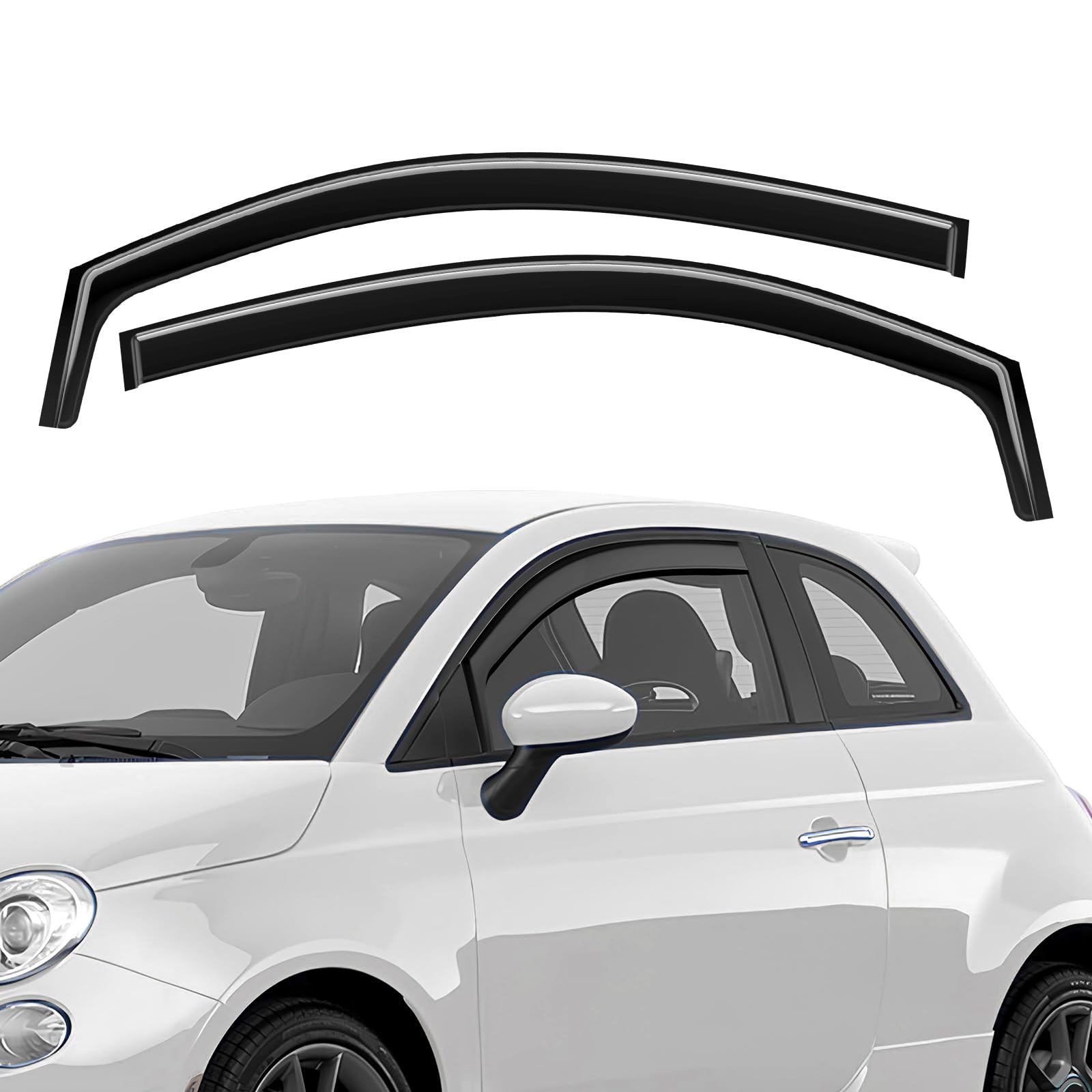 GEARMONSTER Windabweiser kompatibel mit FIAT 500 / Abarth 2007-2024 Autofenster Regenschutz Regenabweiser Integrierte Deflektoren Integrierter Windabweiser, 2 Stück, Schwarz von GEARMONSTER