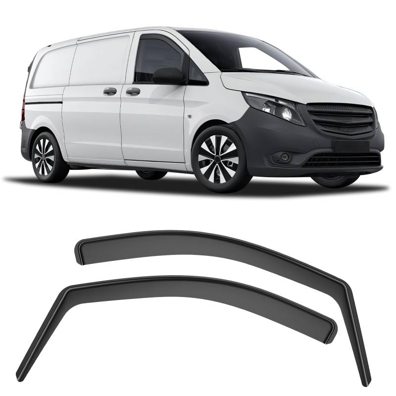 GEARMONSTER Windabweiser kompatibel mit Mercedes Vito 2016-2023 Autofenster Regenschutz Regenabweiser Integrierte Deflektoren Integrierter Windabweiser, 2 Stück, Schwarz von GEARMONSTER