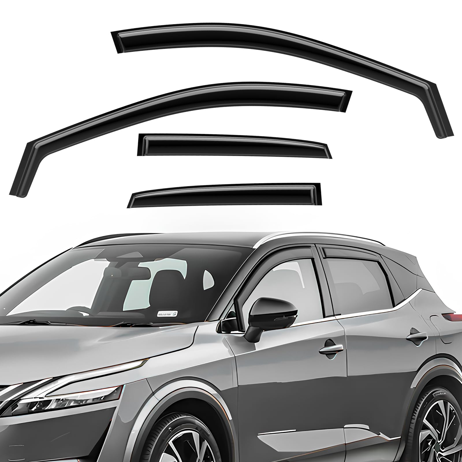 GEARMONSTER Windabweiser kompatibel mit Nissan Qashqai III 2021-2024 Autofenster Regenschutz Regenabweiser Integrierte Deflektoren Integrierter Windabweiser, 4 Stück, Schwarz von GEARMONSTER